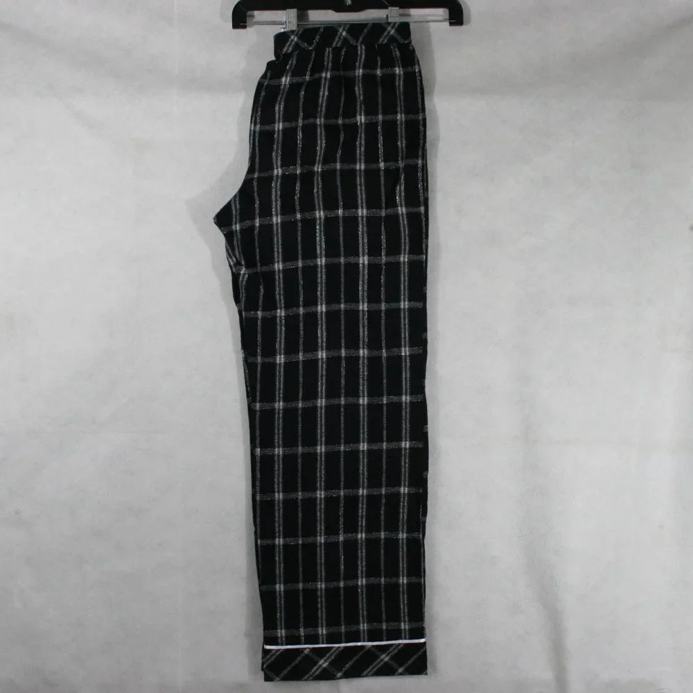 Vintage SecreTreasures Black Cotton Pajama Bottom w/ Glitter Silver Checks SZ M - Picture 4 of 8